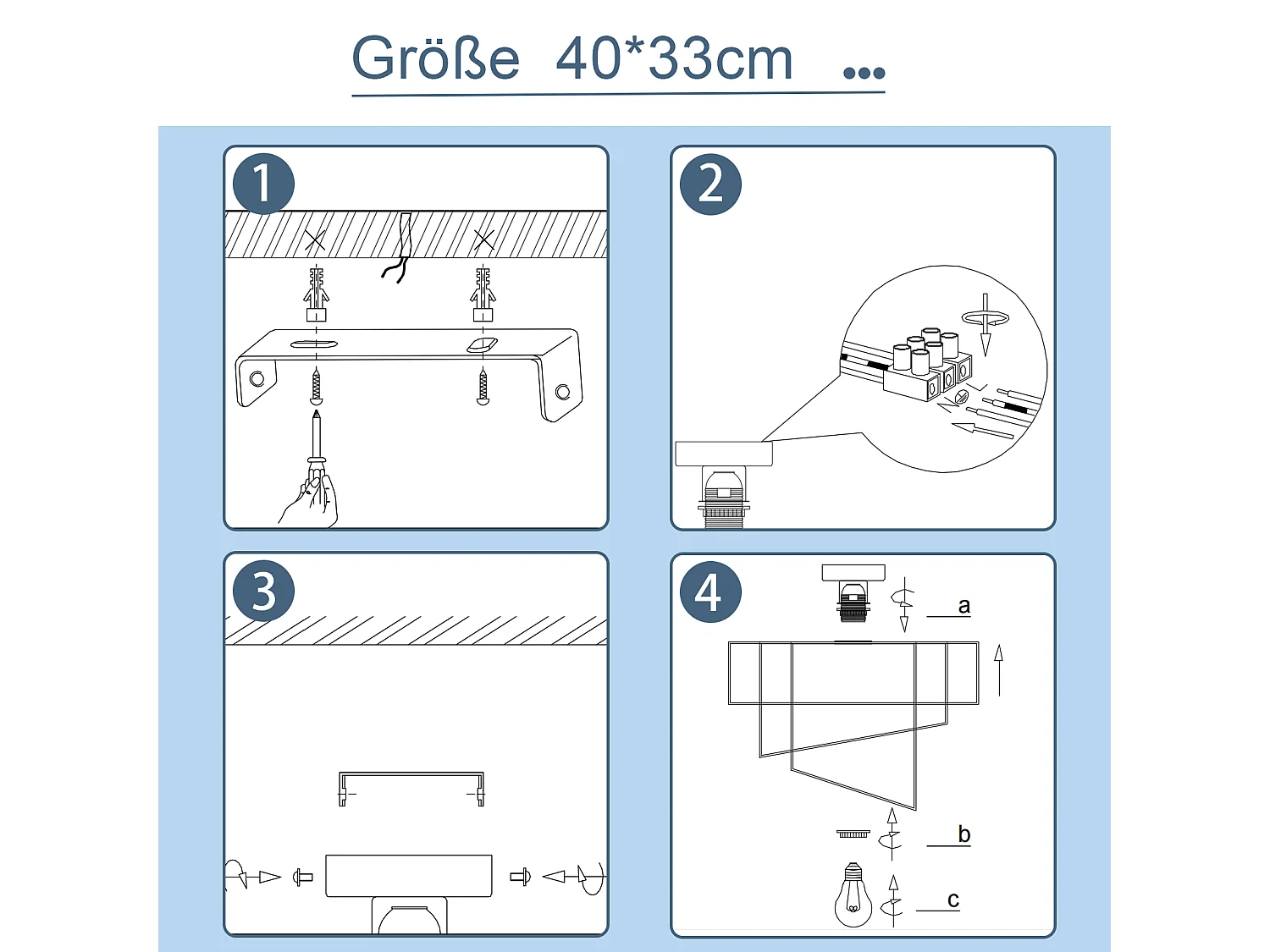 NETTLIFE Plafonnier salon plafonnier abat-jour en tissu Ø40cm blanc chaud E27 moderne noir