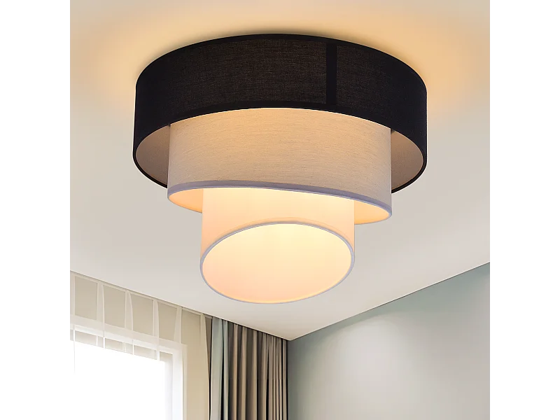 NETTLIFE Plafondlamp – zwart - E27 Fitting - 1-Lichts - met Stof Lampkap - Vintage Ganglamp - voor Slaapkamer | Woonkamer – Zonder Lichtborn - 40cm