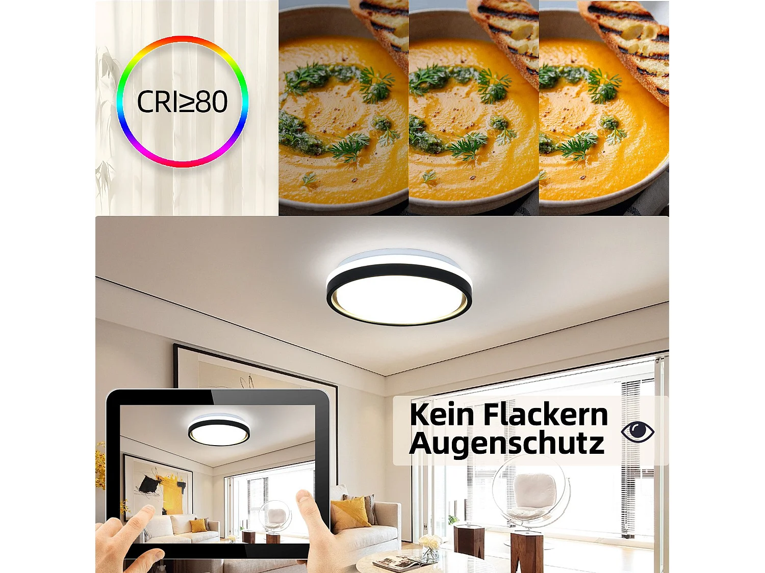 Lámpara de techo LED NETTLIFE para dormitorio, Ø30cm, orientable, 18W, mando a distancia, negro/dorado, diseño moderno