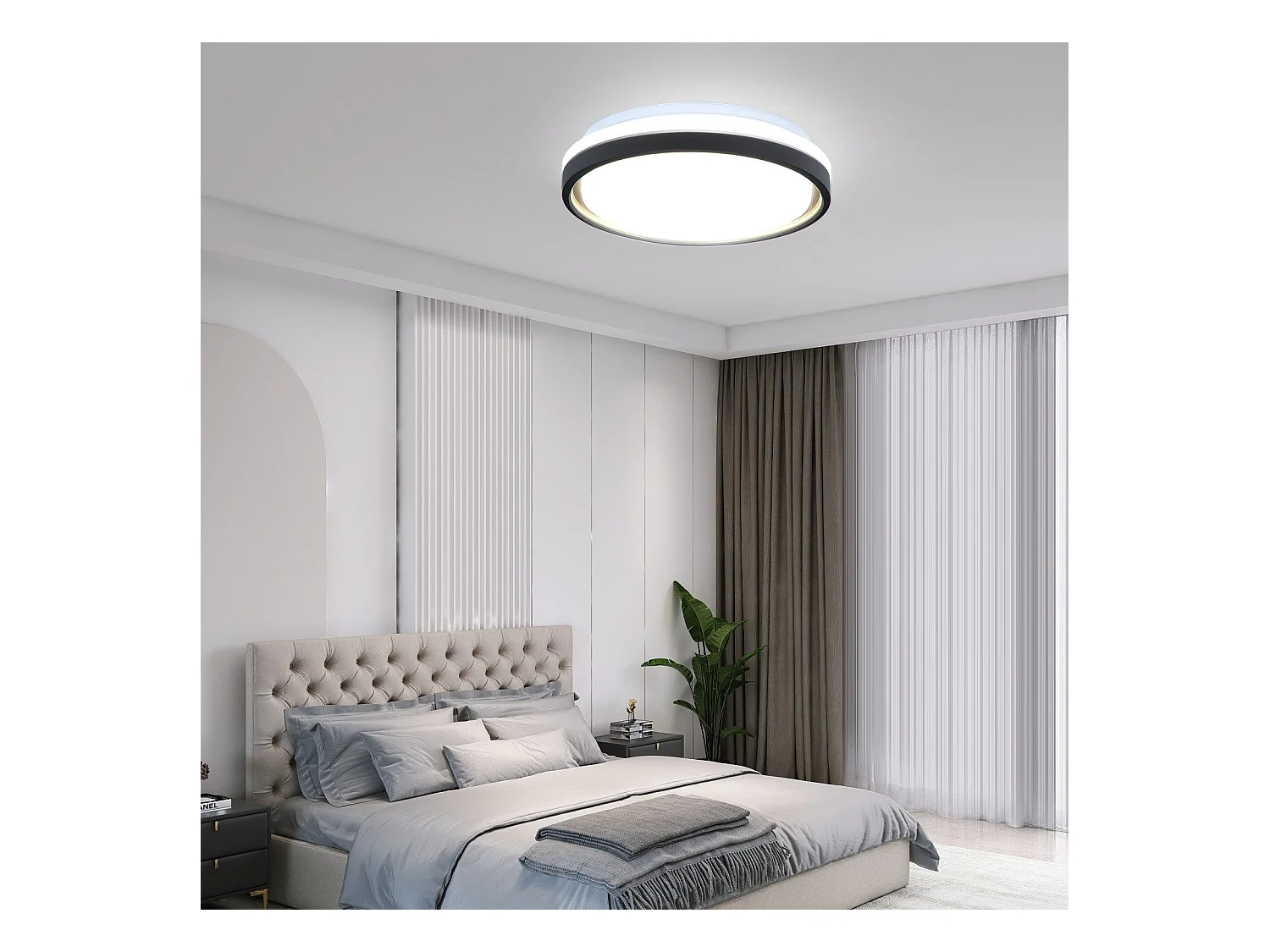 Lámpara de techo LED NETTLIFE para dormitorio, Ø30cm, orientable, 18W, mando a distancia, negro/dorado, diseño moderno