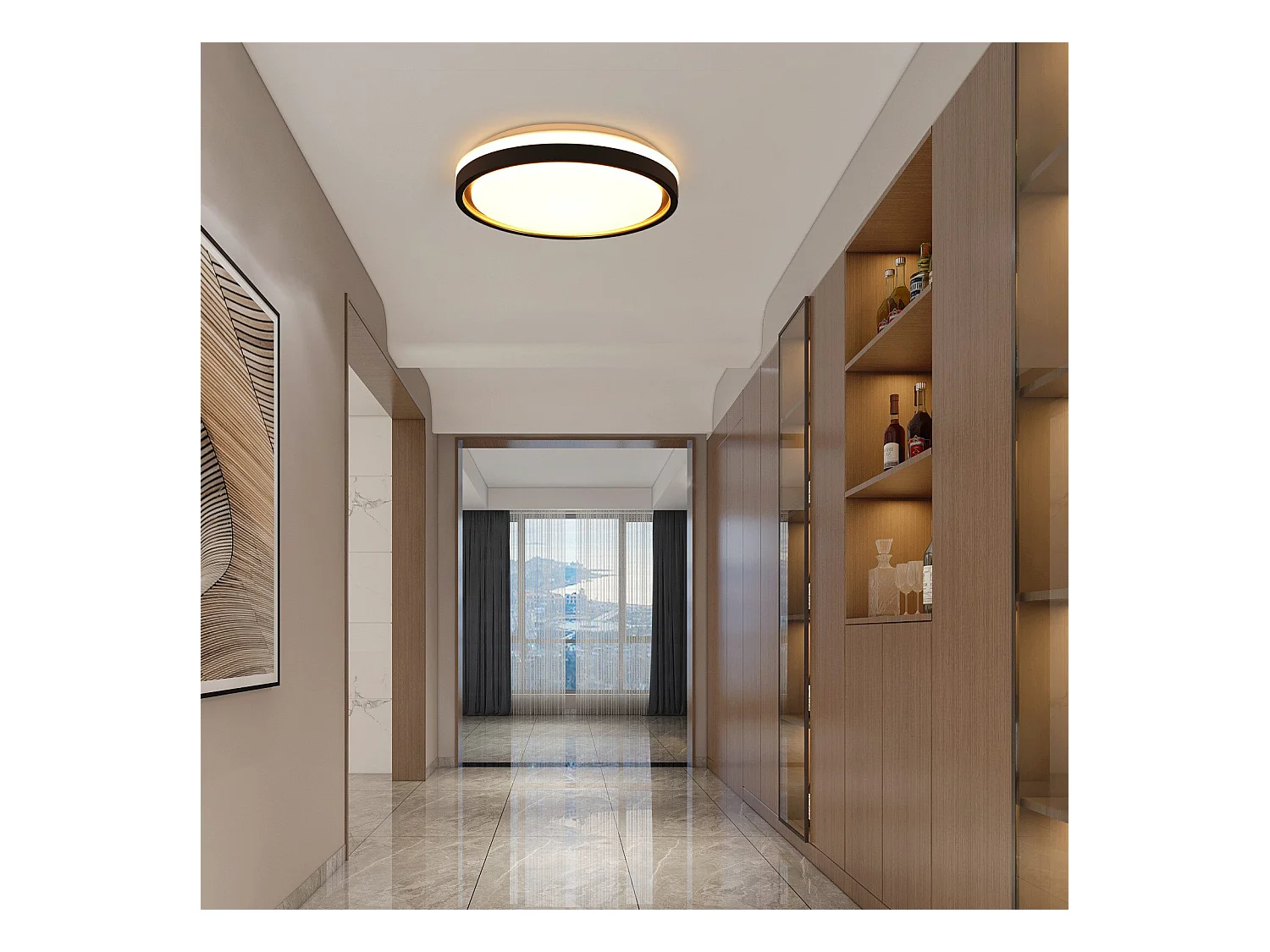 Lámpara de techo LED NETTLIFE para dormitorio, Ø30cm, orientable, 18W, mando a distancia, negro/dorado, diseño moderno