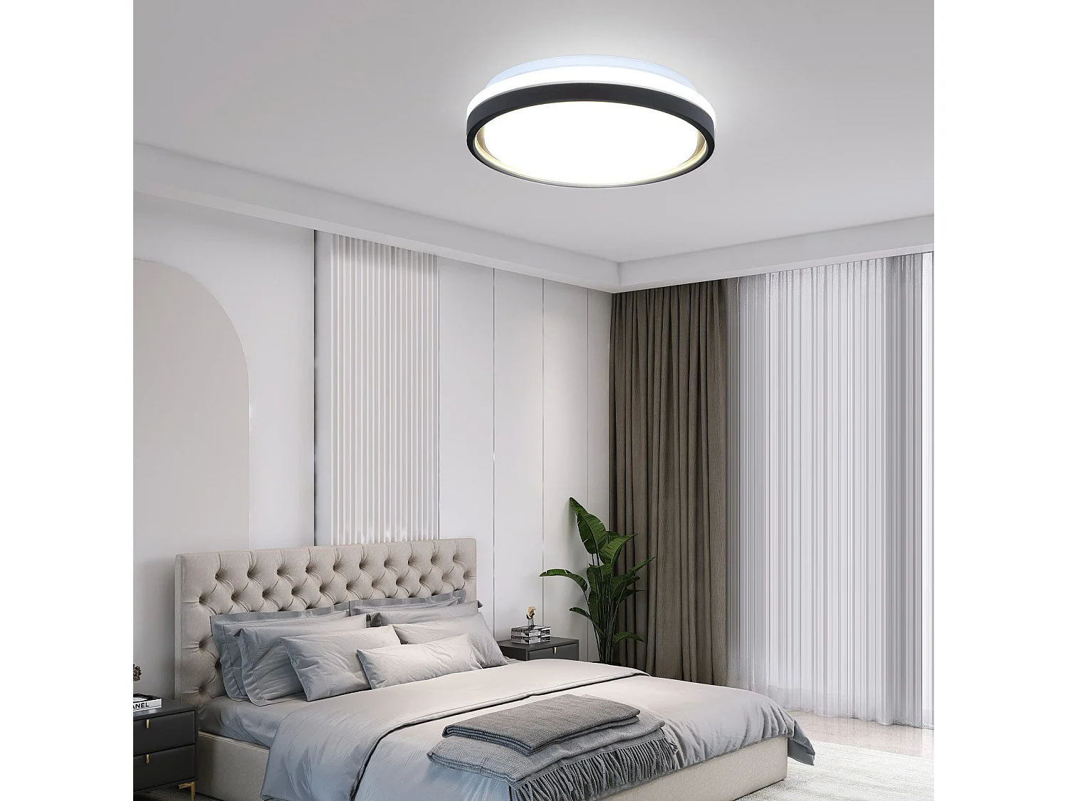 Lámpara de techo LED NETTLIFE para dormitorio, Ø30cm, orientable, 18W, mando a distancia, negro/dorado, diseño moderno