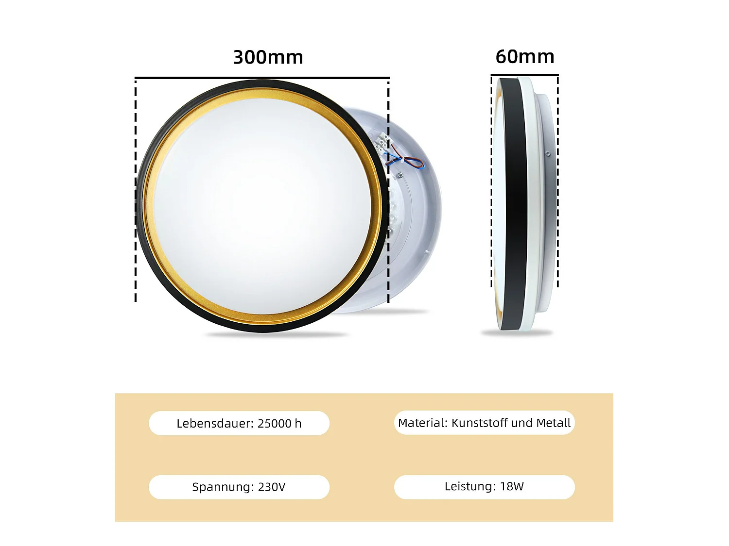 NETTLIFE LED plafondlamp voor slaapkamer, Ø30cm, verstelbaar, 18W, afstandsbediening, zwart/goud, modern design