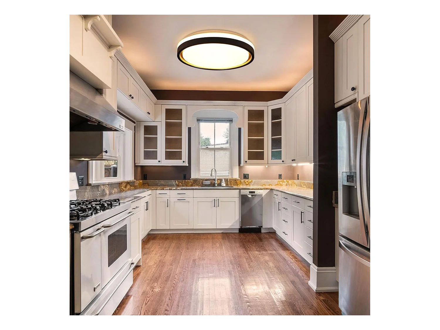 NETTLIFE LED plafondlamp voor slaapkamer, Ø30cm, verstelbaar, 18W, afstandsbediening, zwart/goud, modern design