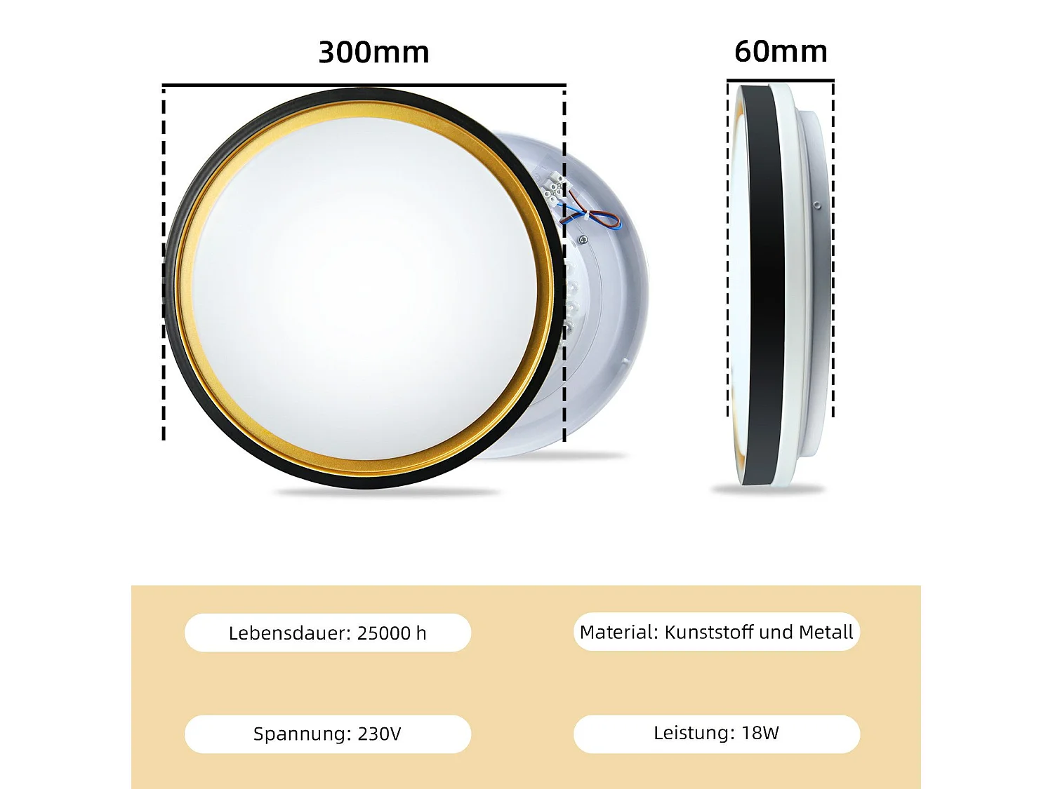 NETTLIFE LED plafondlamp voor slaapkamer, Ø30cm, verstelbaar, 18W, afstandsbediening, zwart/goud, modern design