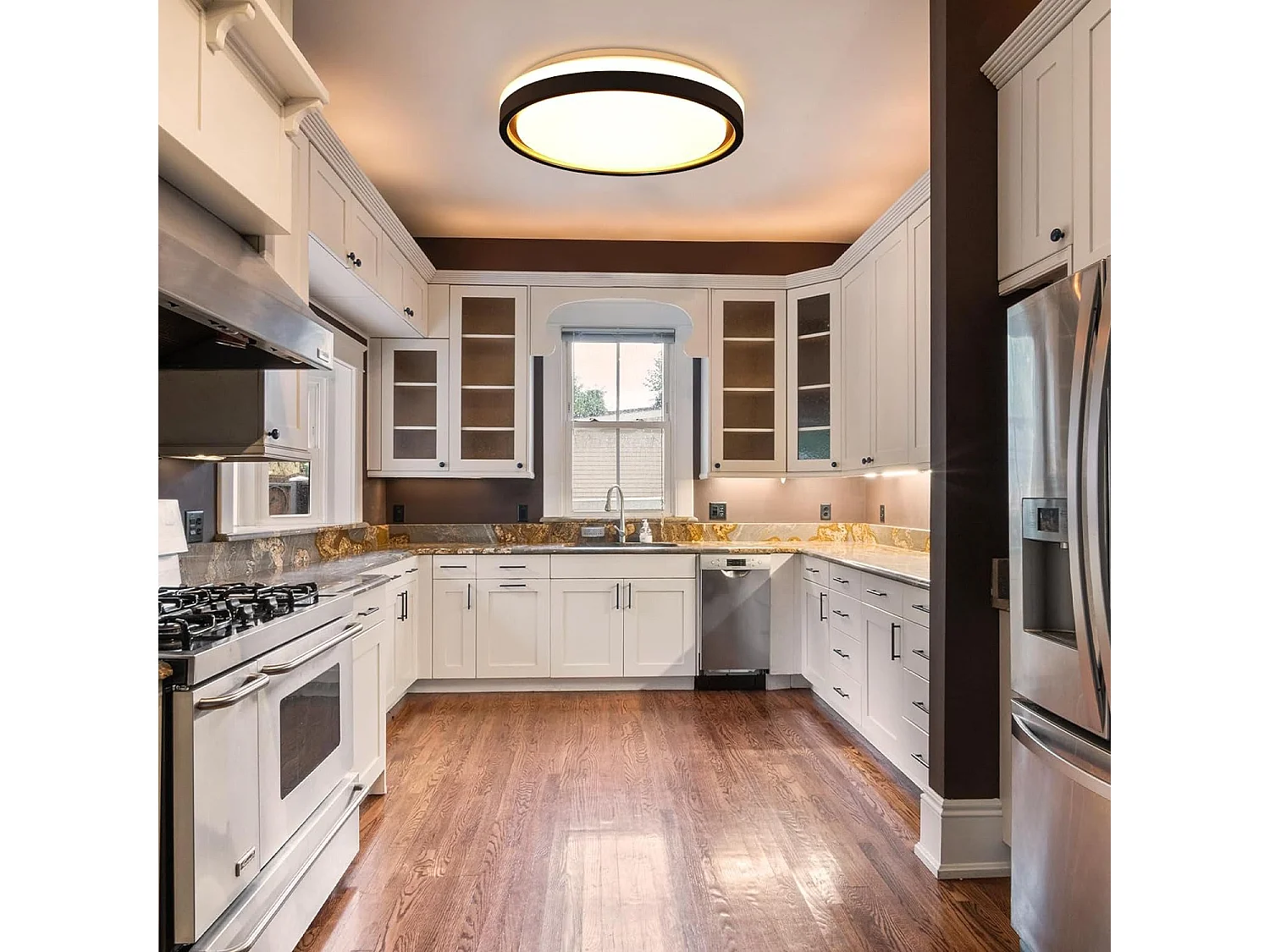 NETTLIFE LED plafondlamp voor slaapkamer, Ø30cm, verstelbaar, 18W, afstandsbediening, zwart/goud, modern design