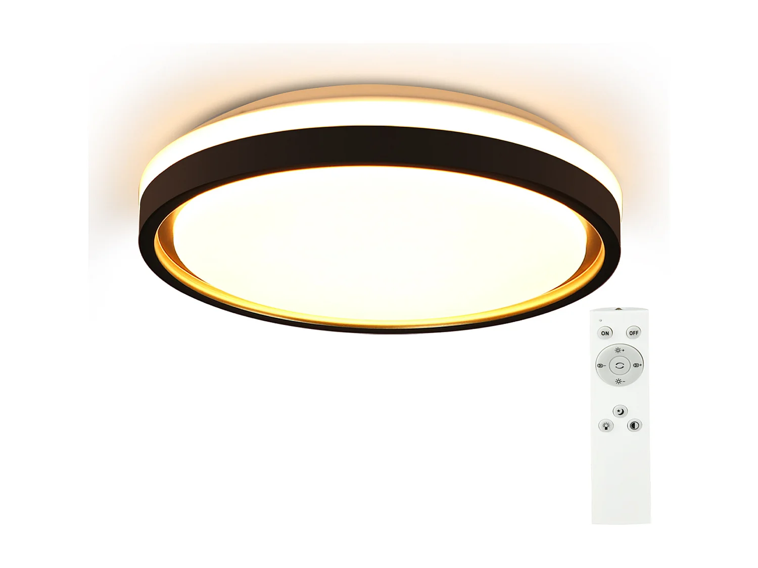 NETTLIFE Lampe plafond LED chambre, Ø30cm, réglable, 18W, télécommande, noir/or, design moderne