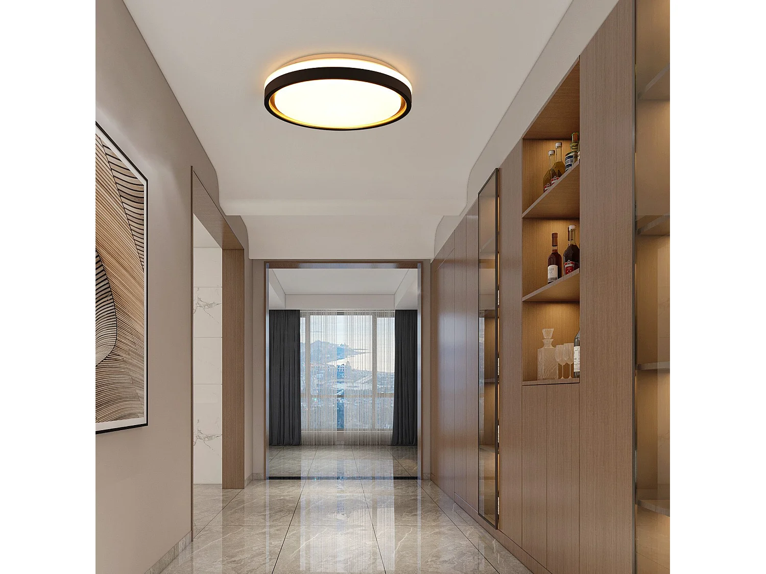 NETTLIFE Lampe plafond LED chambre, Ø30cm, réglable, 18W, télécommande, noir/or, design moderne