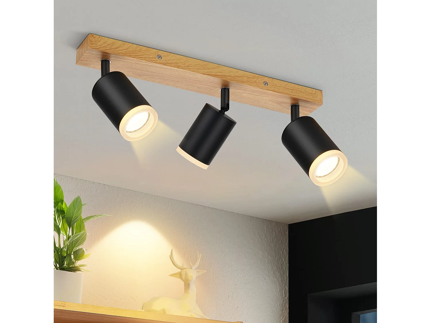NETTLIFE Spot de plafond spots de plafond noirs lampe de cuisine GU10 spot mural en bois vintage pivotant sans ampoule orientable à 350°