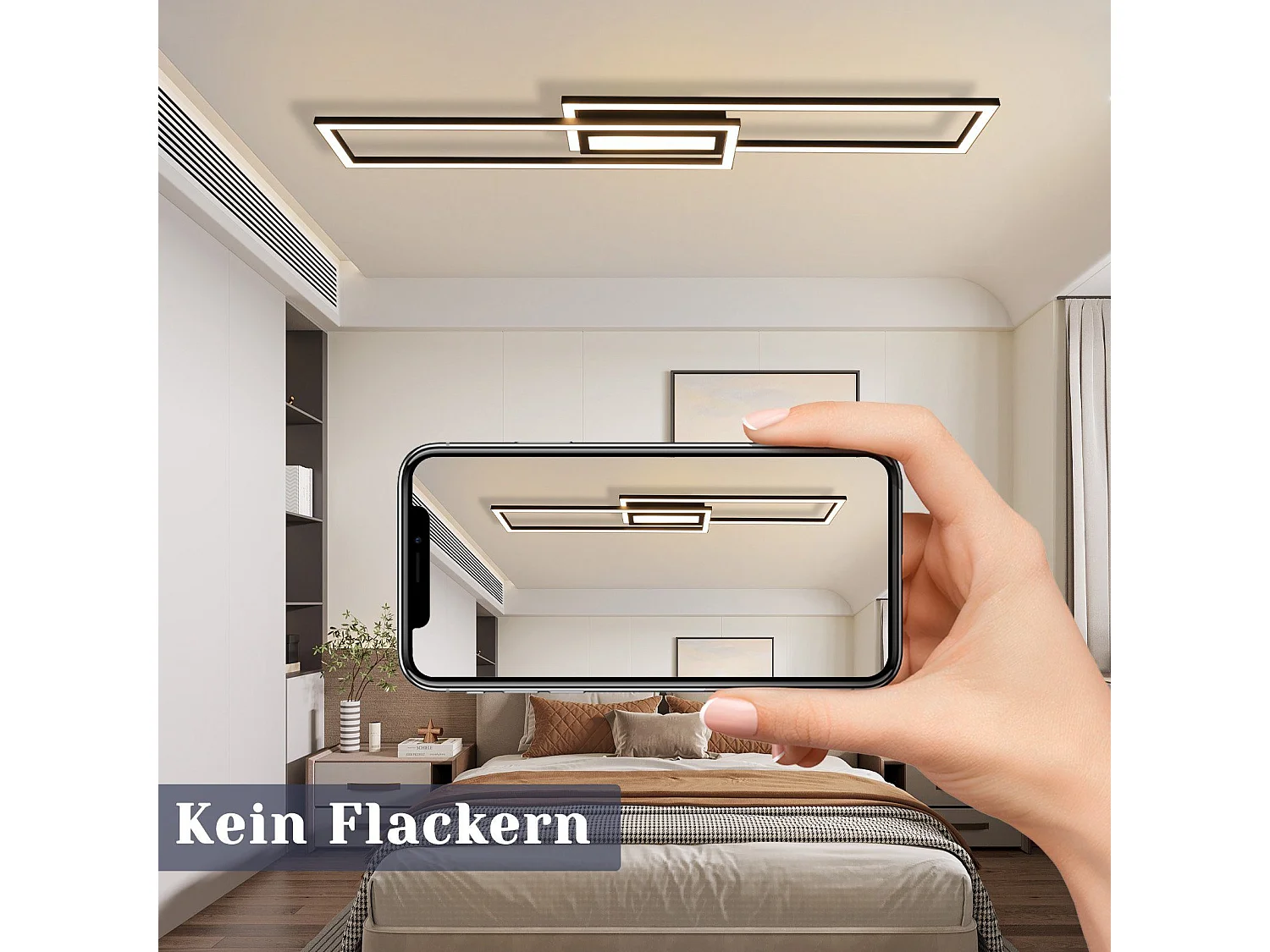 Lámpara de techo LED NETTLIFE, negra, moderna, geométrica, regulable, con control remoto.