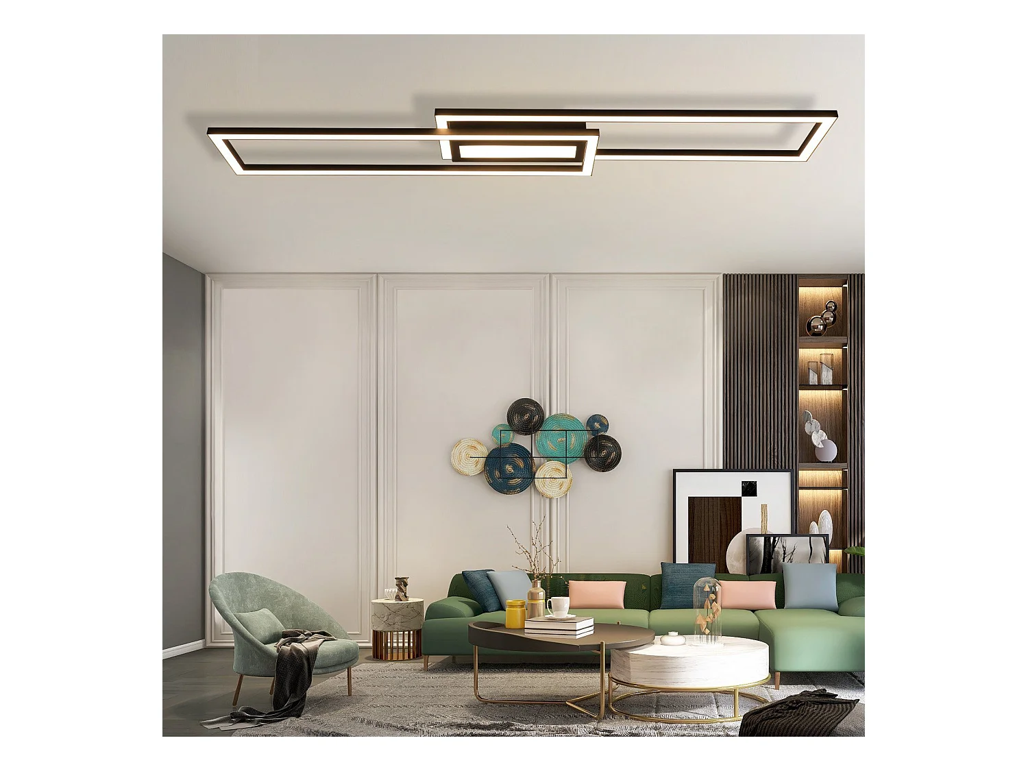 Lámpara de techo LED NETTLIFE, negra, moderna, geométrica, regulable, con control remoto.