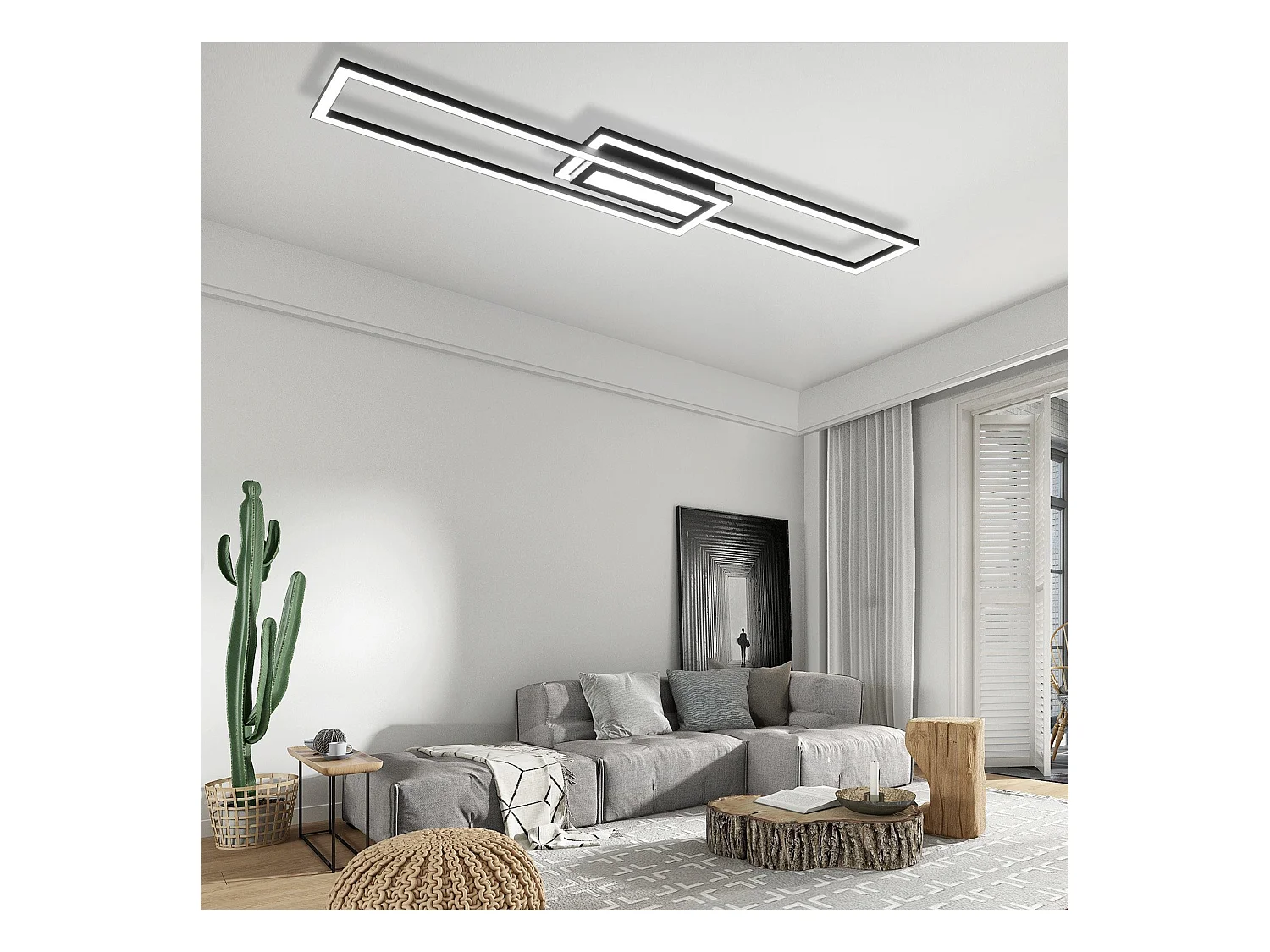 Lámpara de techo LED NETTLIFE, negra, moderna, geométrica, regulable, con control remoto.