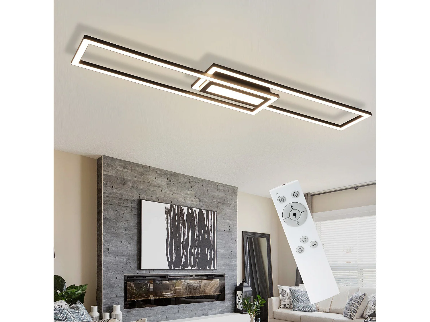 Lámpara de techo LED NETTLIFE, negra, moderna, geométrica, regulable, con control remoto.