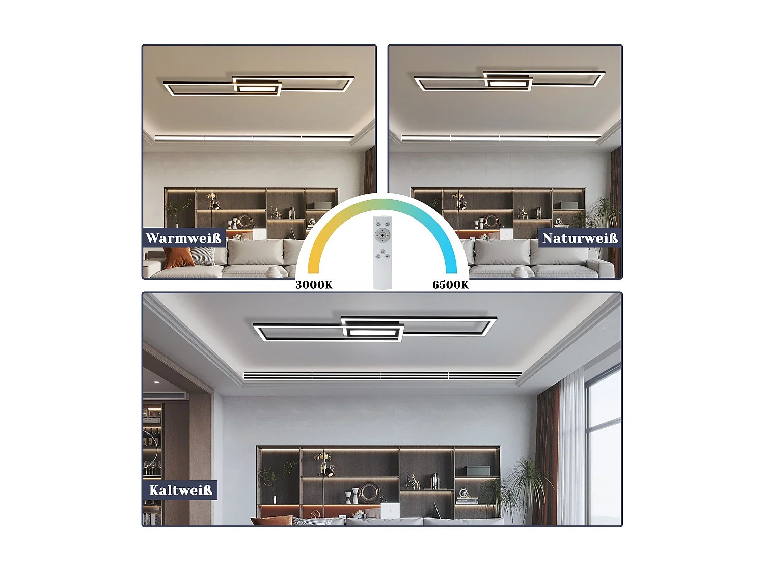 Lámpara de techo LED NETTLIFE, negra, moderna, geométrica, regulable, con control remoto.