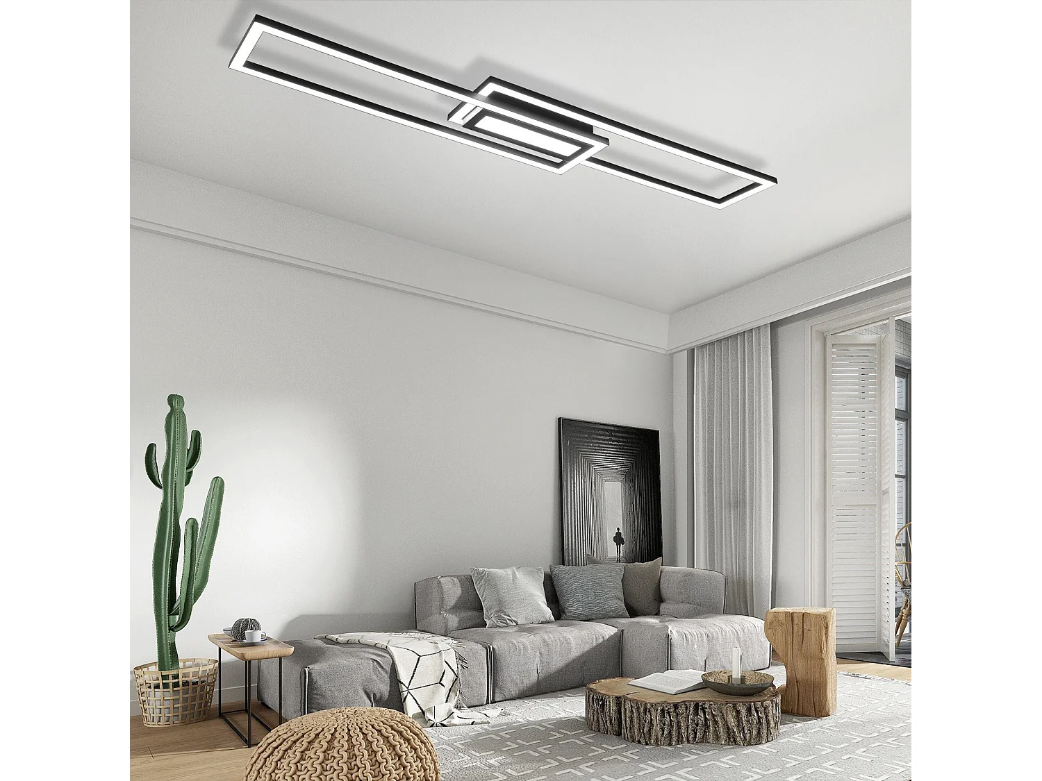 Lámpara de techo LED NETTLIFE, negra, moderna, geométrica, regulable, con control remoto.