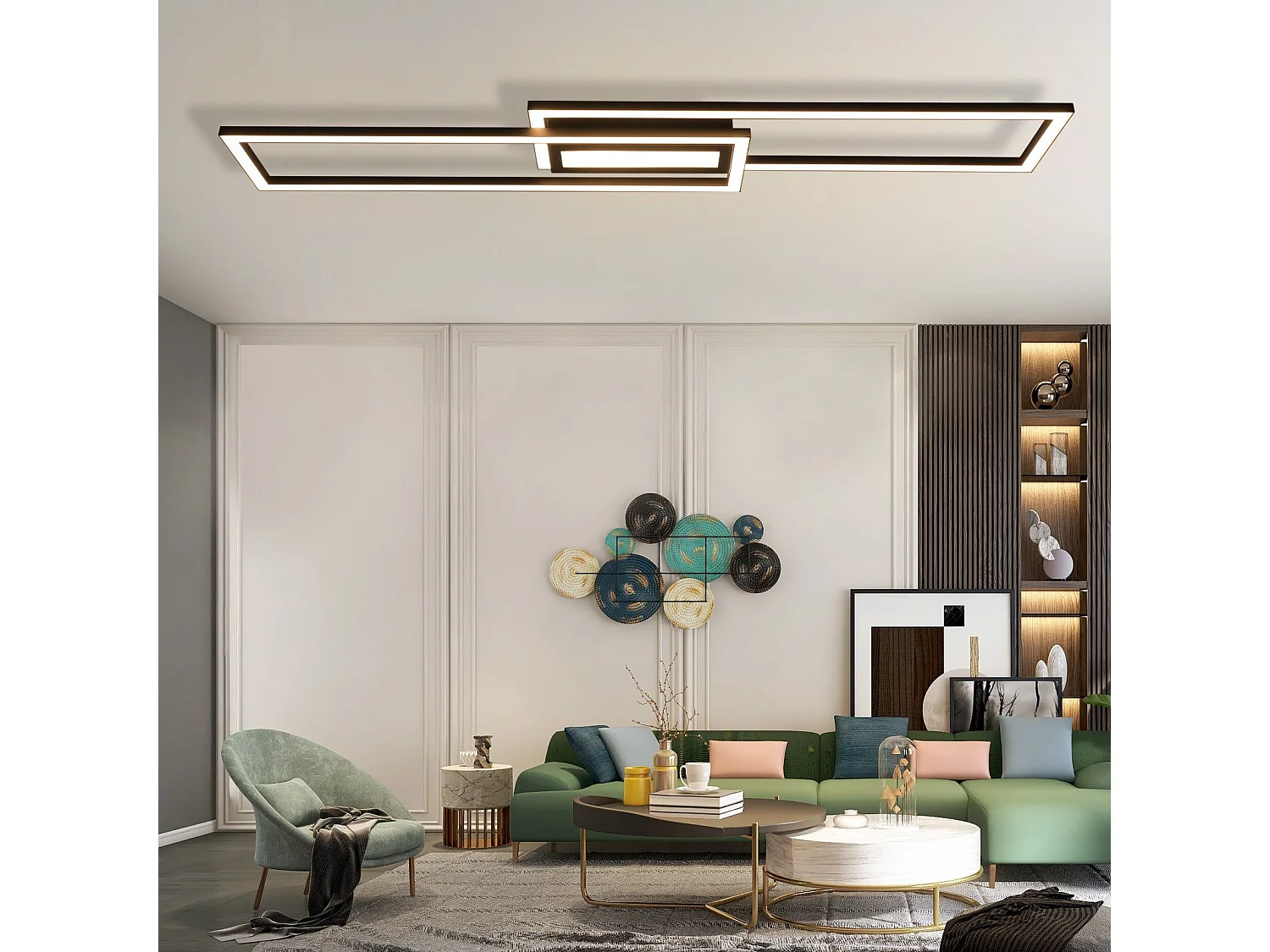 Lámpara de techo LED NETTLIFE, negra, moderna, geométrica, regulable, con control remoto.