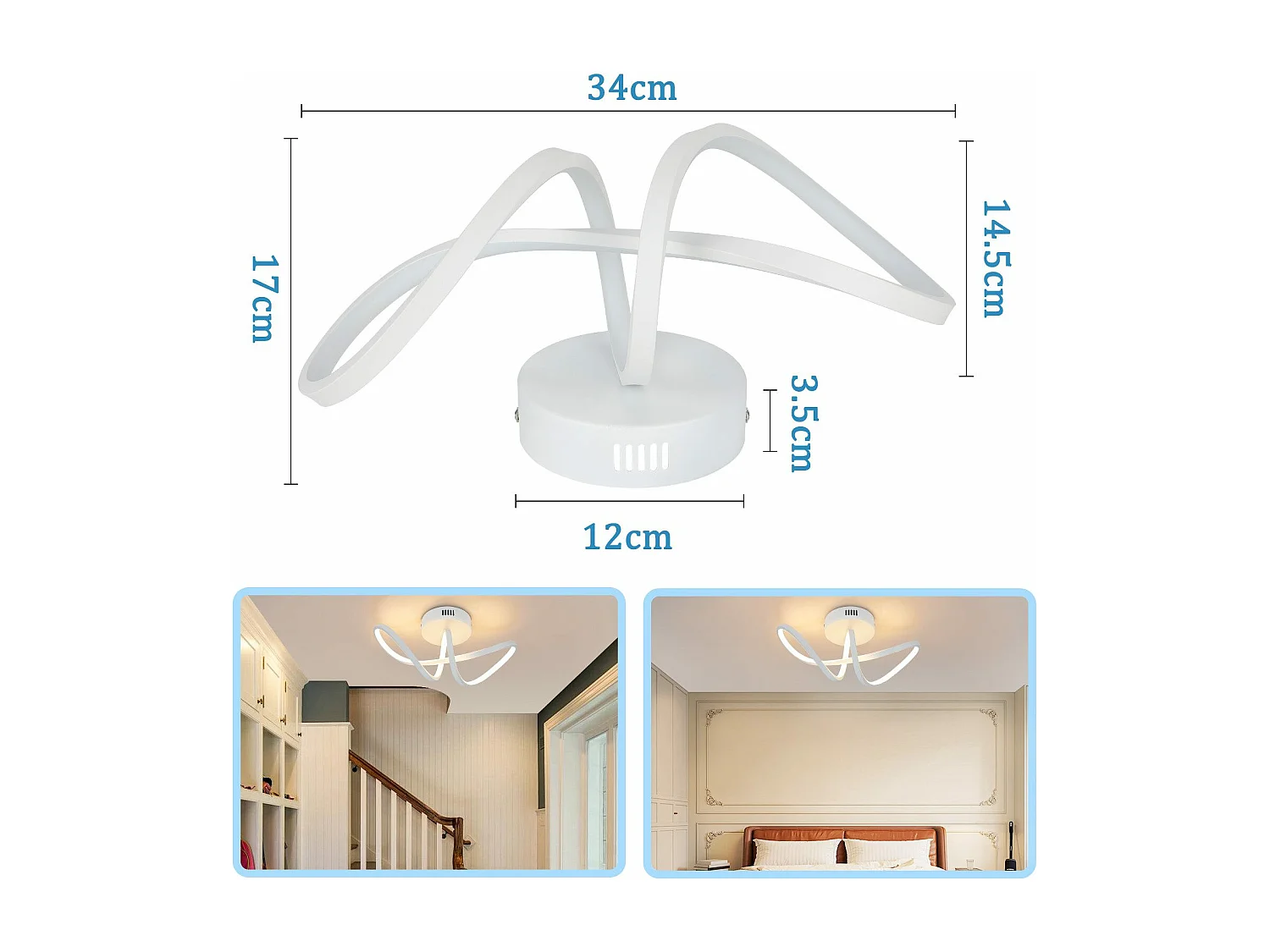 NETTLIFE Lámpara de techo LED moderna para sala de estar,  12 W, interior, 3000 K, LED