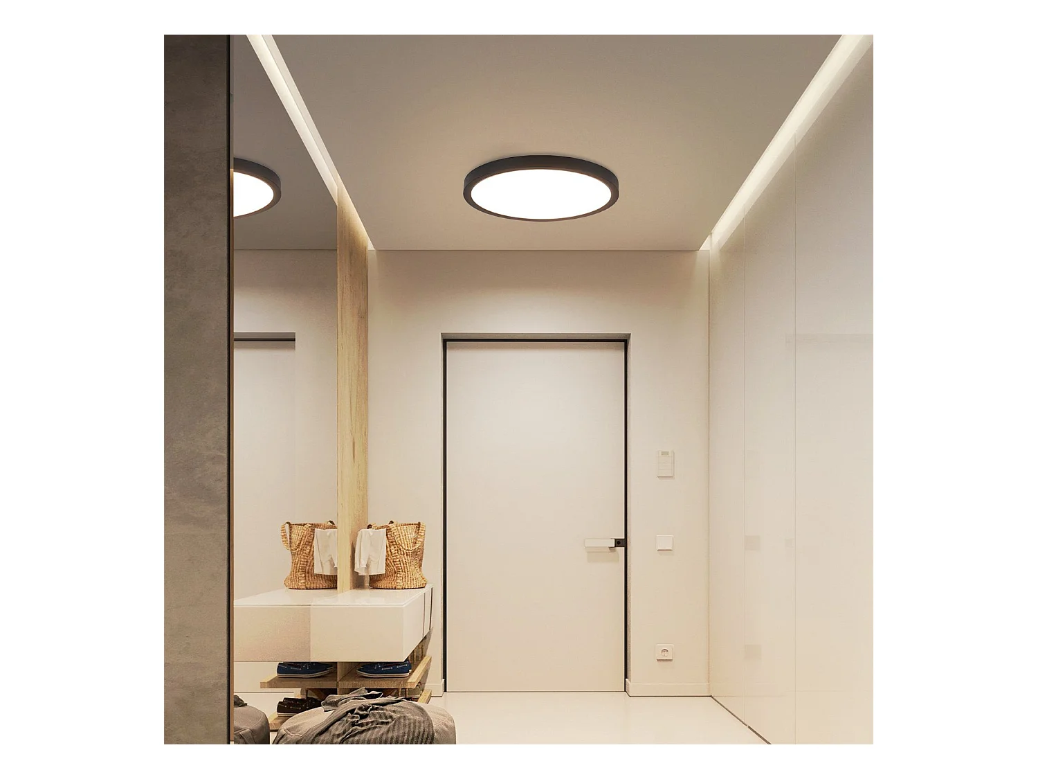 NETTLIFE Panneau LED plafonnier noir éclairage de plafond plat rond IP44 LED blanc neutre