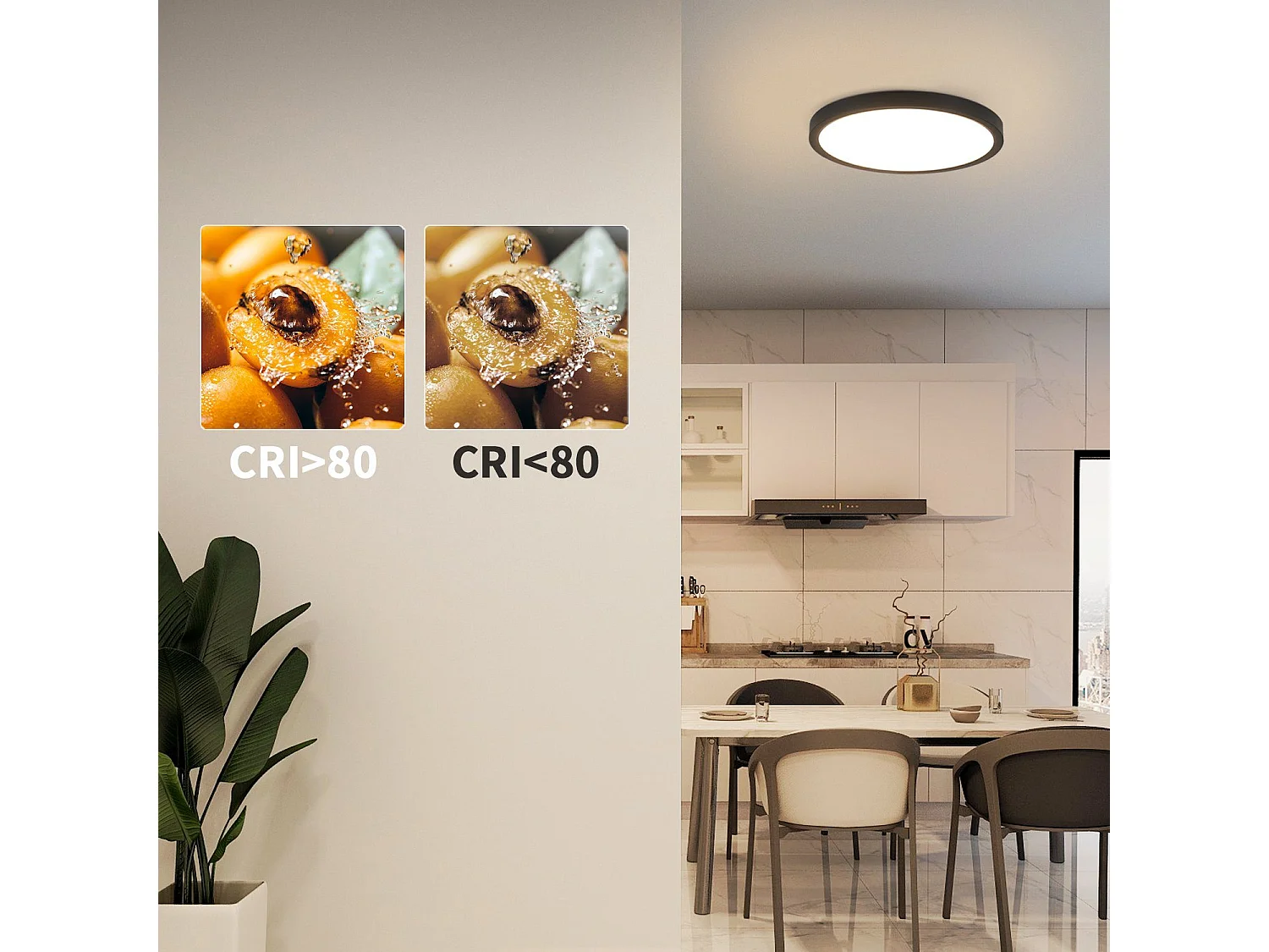 NETTLIFE Panneau LED plafonnier noir éclairage de plafond plat rond IP44 LED blanc neutre