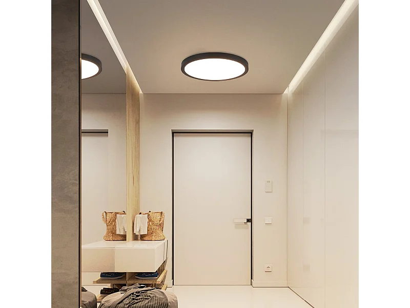 NETTLIFE LED Panel Deckenleuchte schwarz rund flache Deckenbeleuchtung IP44 LED neutralweiß