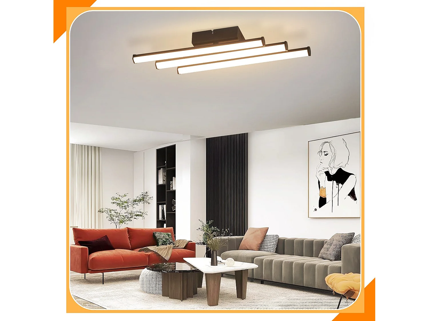 NETTLIFE Deckenleuchte Wohnzimmer Schlafzimmer Moderne Lampe Schwarz 18W Innendesign 3000K Warmweiß