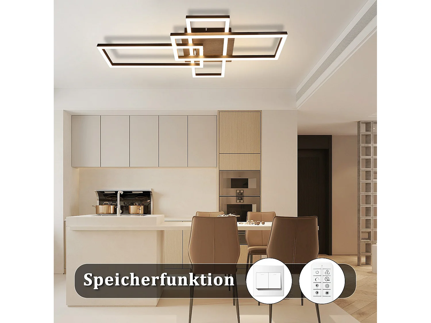 NETTLIFE LED Plafondlamp Slaapkamer Zwart Frame 102CM Dimbaar met Afstandsbediening Modern Dimbaar