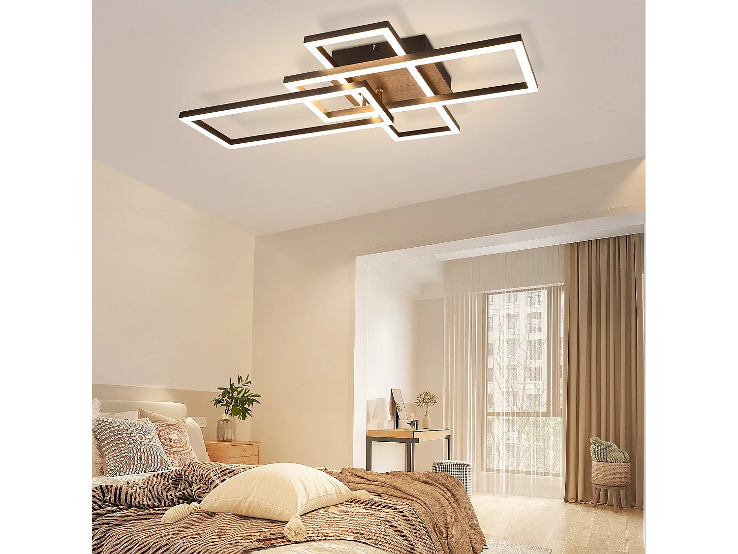 NETTLIFE LED Plafondlamp Slaapkamer Zwart Frame 102CM Dimbaar met Afstandsbediening Modern Dimbaar