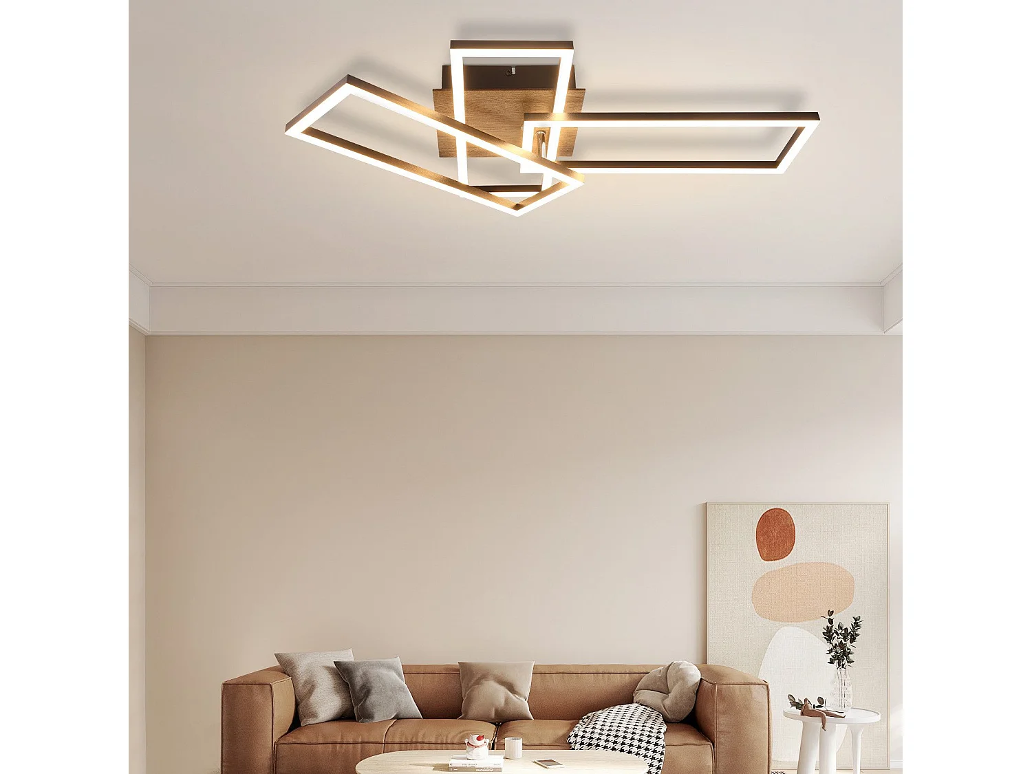 NETTLIFE Plafonnier LED Chambre Cadre Noir 102CM Dimmable avec Télécommande Moderne Intensité variable