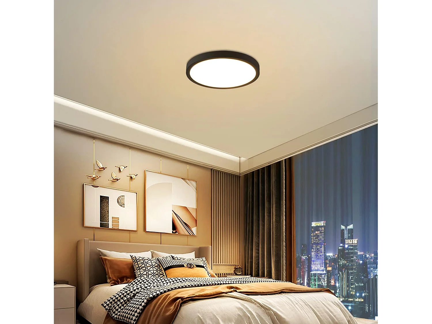 NETTLIFE Lámpara de techo LED plana para dormitorio, Ø22cm, para baño, color negro, 15W, IP44