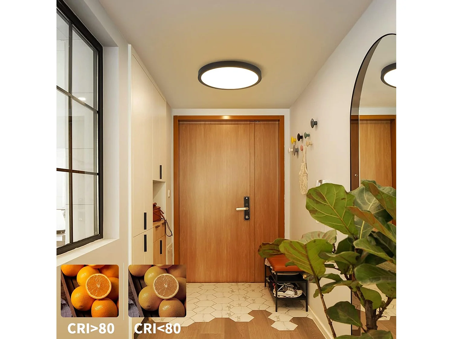 NETTLIFE Lámpara de techo LED plana para dormitorio, Ø22cm, para baño, color negro, 15W, IP44