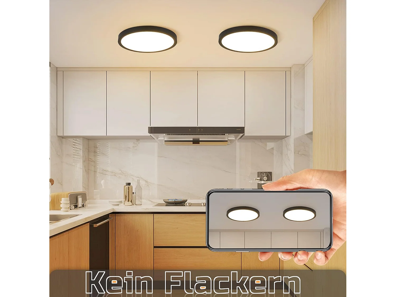 NETTLIFE Plafonnier LED plafonnier plat chambre lampe Ø22cm lampe salle de bain noir 15W IP44