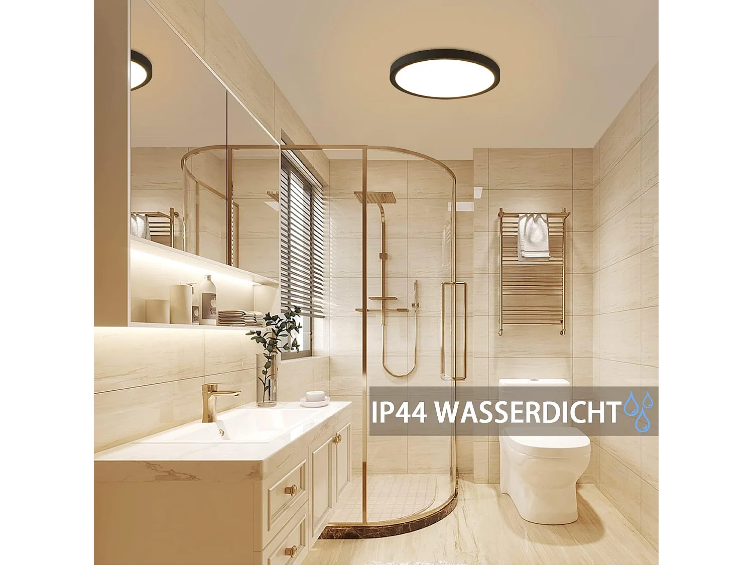 NETTLIFE Plafonnier LED plafonnier plat chambre lampe Ø22cm lampe salle de bain noir 15W IP44