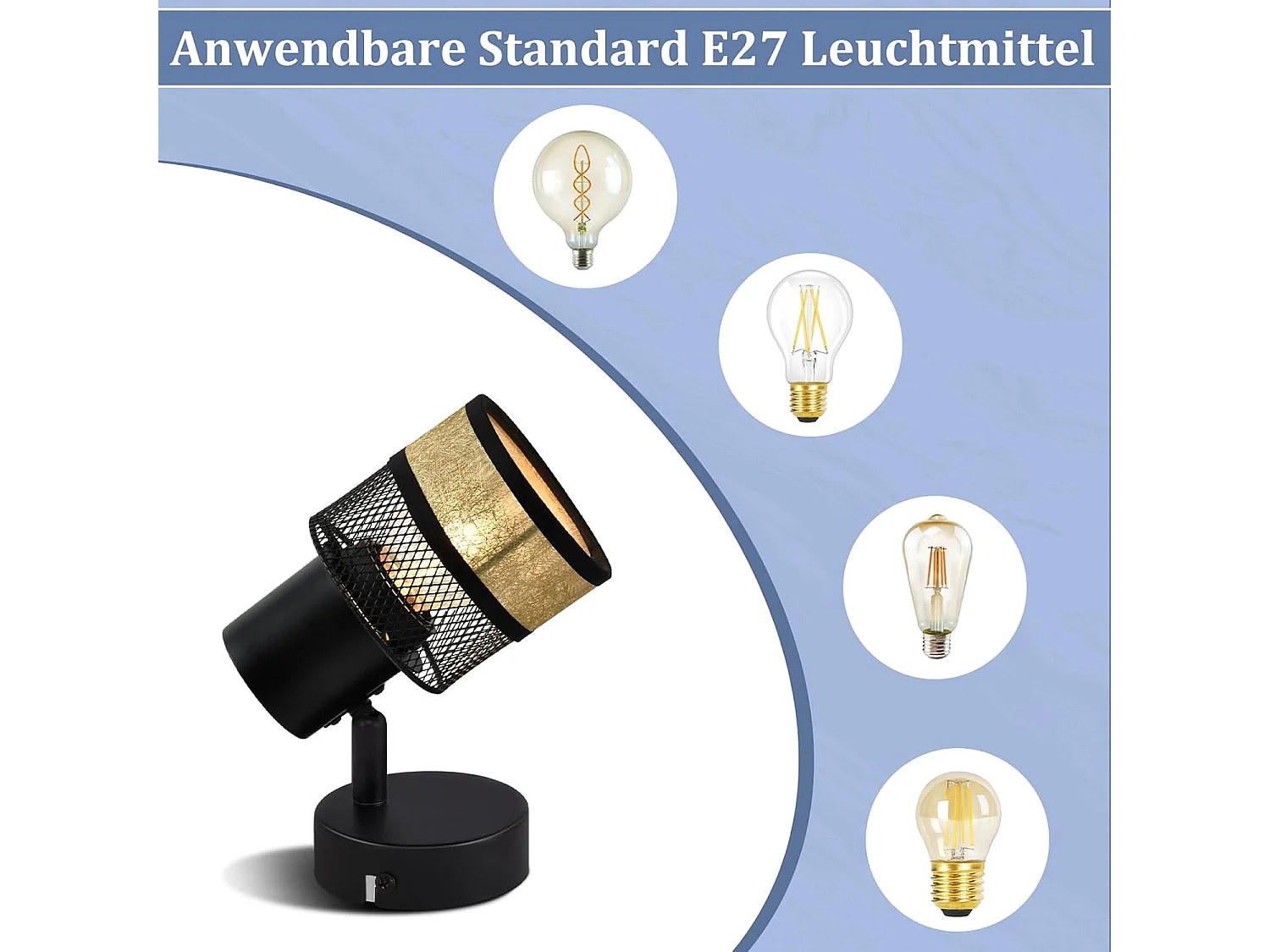 NETTLIFE Foco de techo 1 bombilla negro pasillo metal vintage dorado E27 LED máx. 40W orientable 330°