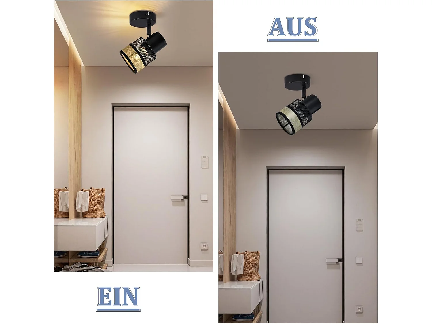 Faretto da soffitto NETTLIFE, 1 lampadina, nero, metallo oro vintage, per corridoio, E27, LED, max 40W, orientabile a 330°