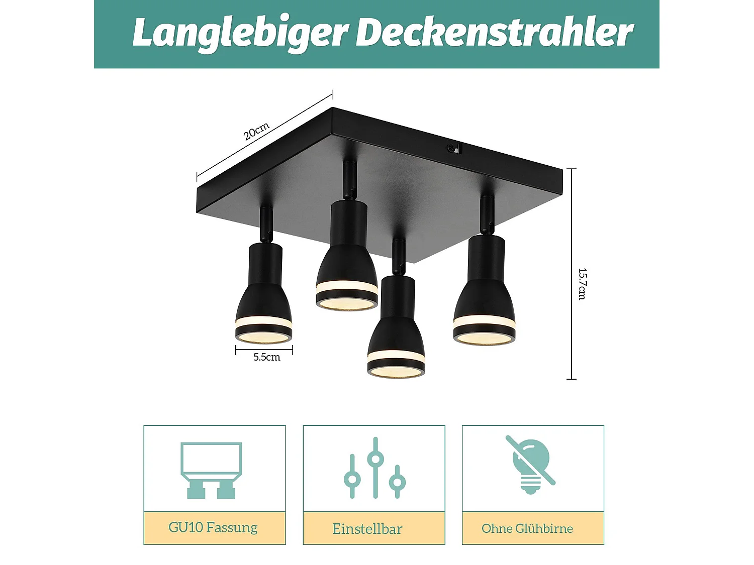 NETTLIFE Plafondlamp 1/2/3/4 vlam plafondspot zwart GU10 verstelbaar modern interieur