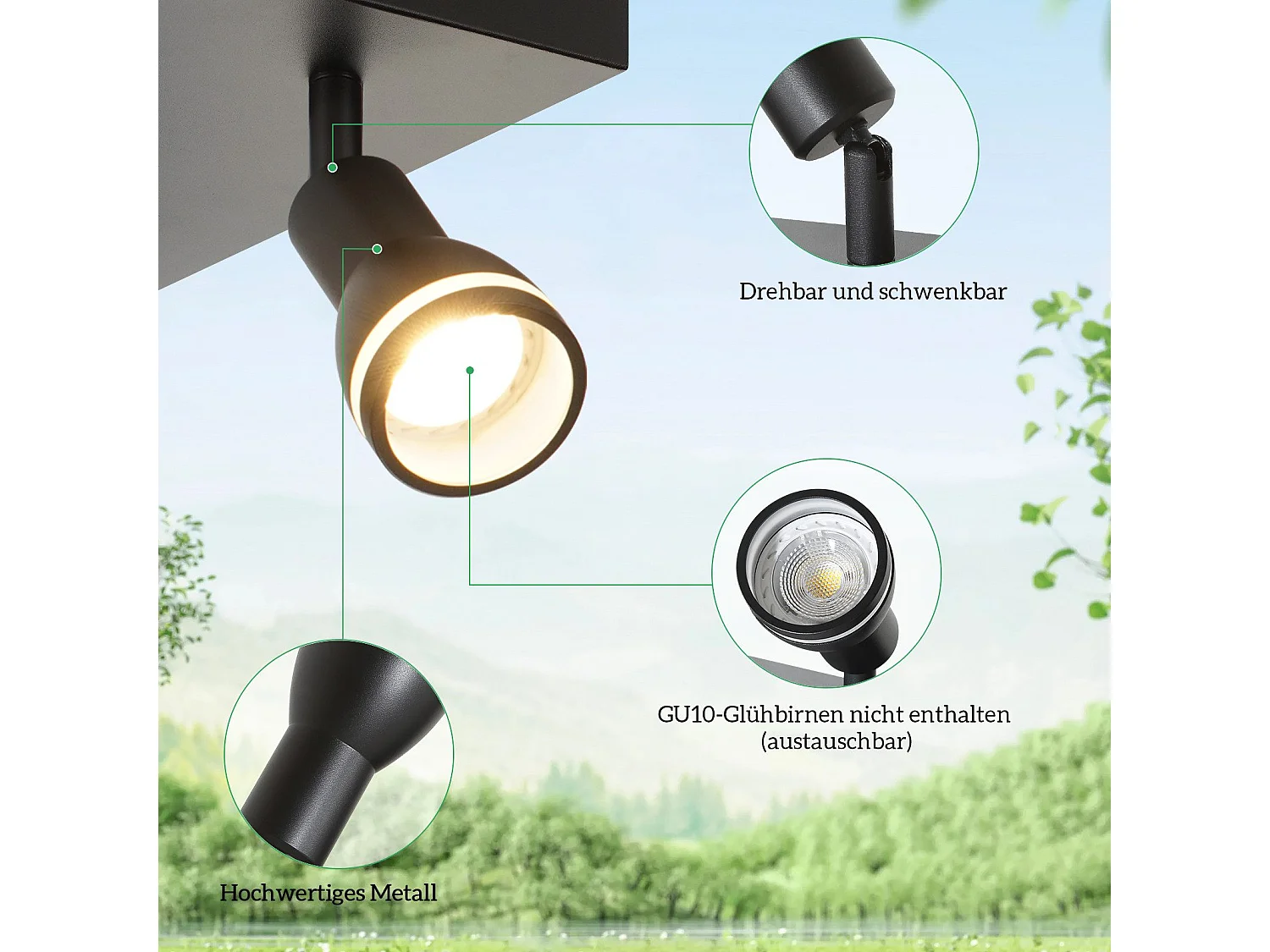 NETTLIFE Plafondlamp 1/2/3/4 vlam plafondspot zwart GU10 verstelbaar modern interieur