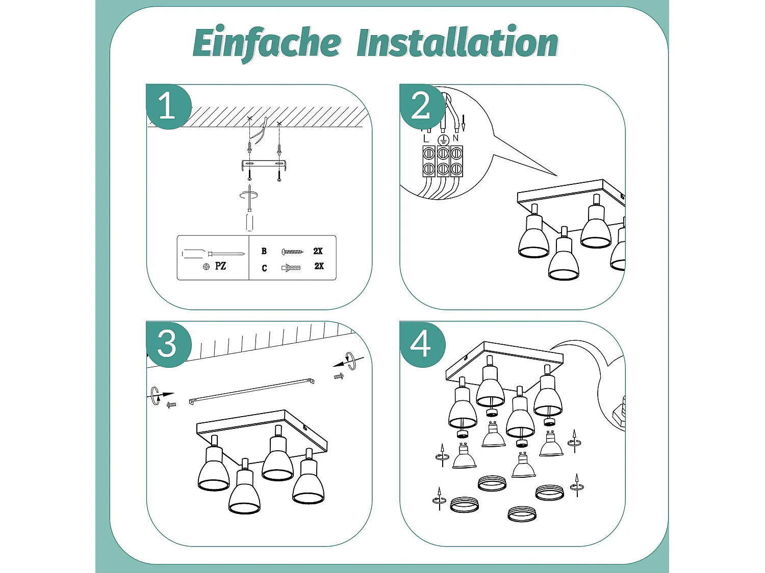 NETTLIFE Plafondlamp 1/2/3/4 vlam plafondspot zwart GU10 verstelbaar modern interieur