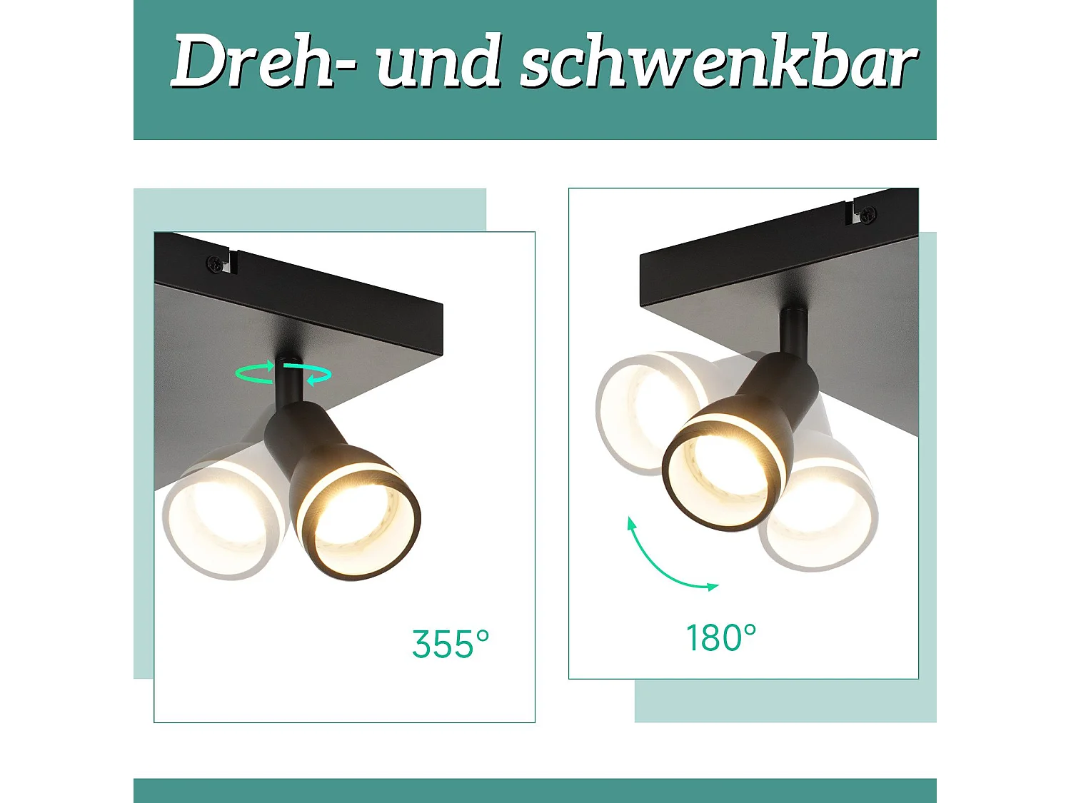 NETTLIFE Plafonnier 1/2/3/4 flamme spot de plafond noir GU10 orientable intérieur moderne