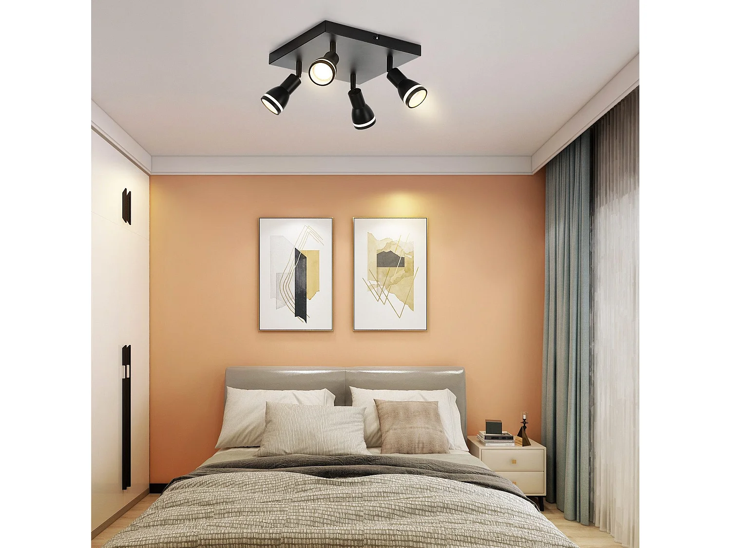 NETTLIFE Plafonnier 1/2/3/4 flamme spot de plafond noir GU10 orientable intérieur moderne