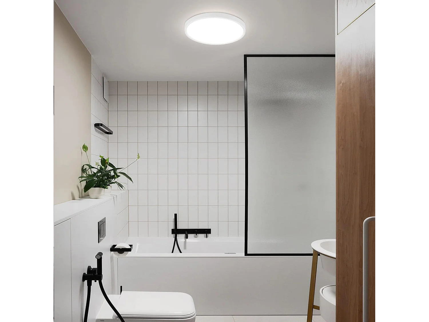 NETTLIFE Panneau LED plafonnier noir éclairage de plafond plat IP44 résistant aux éclaboussures blanc froid 15W