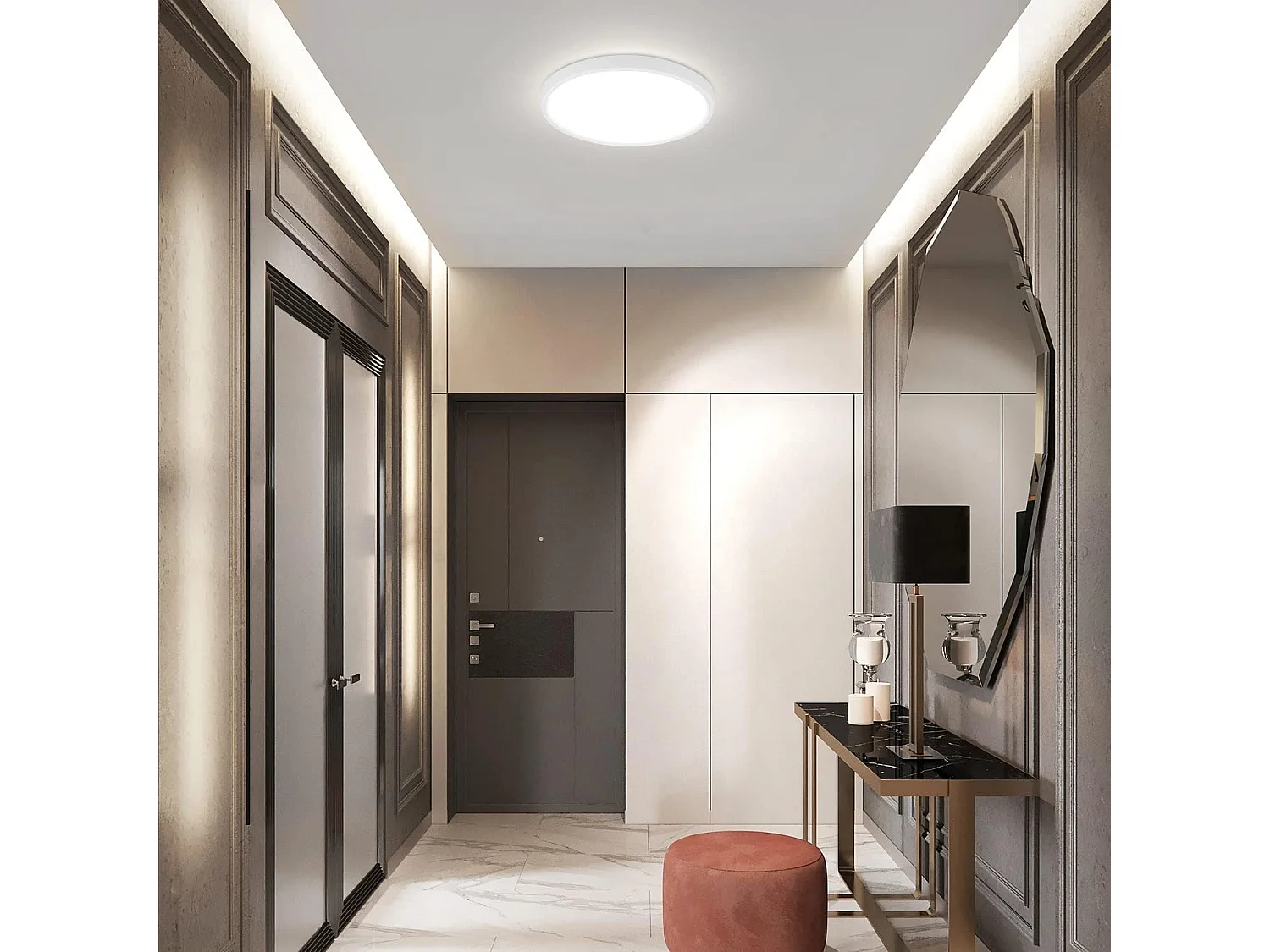 NETTLIFE Panneau LED plafonnier noir éclairage de plafond plat IP44 résistant aux éclaboussures blanc froid 15W