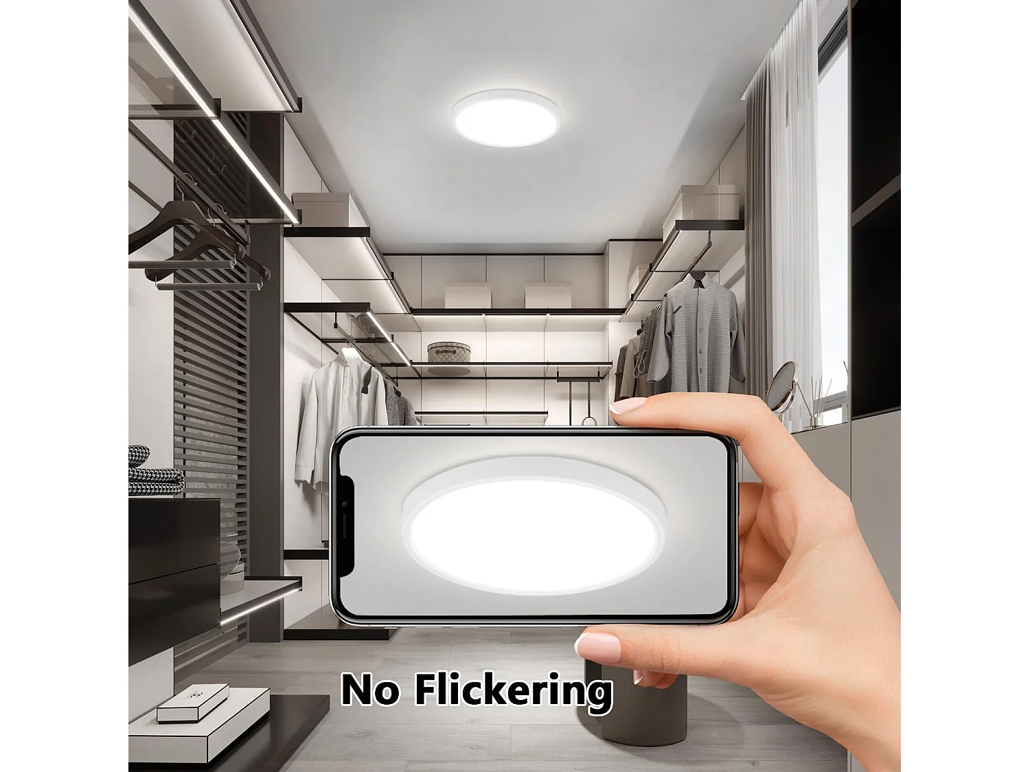 NETTLIFE Panneau LED plafonnier noir éclairage de plafond plat IP44 résistant aux éclaboussures blanc froid 15W