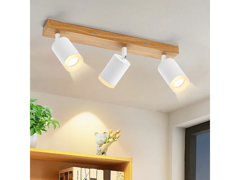 NETTLIFE Spot de plafond noir/blanc spots de plafond GU10 bois vintage pivotant sans ampoule orientable à 350°