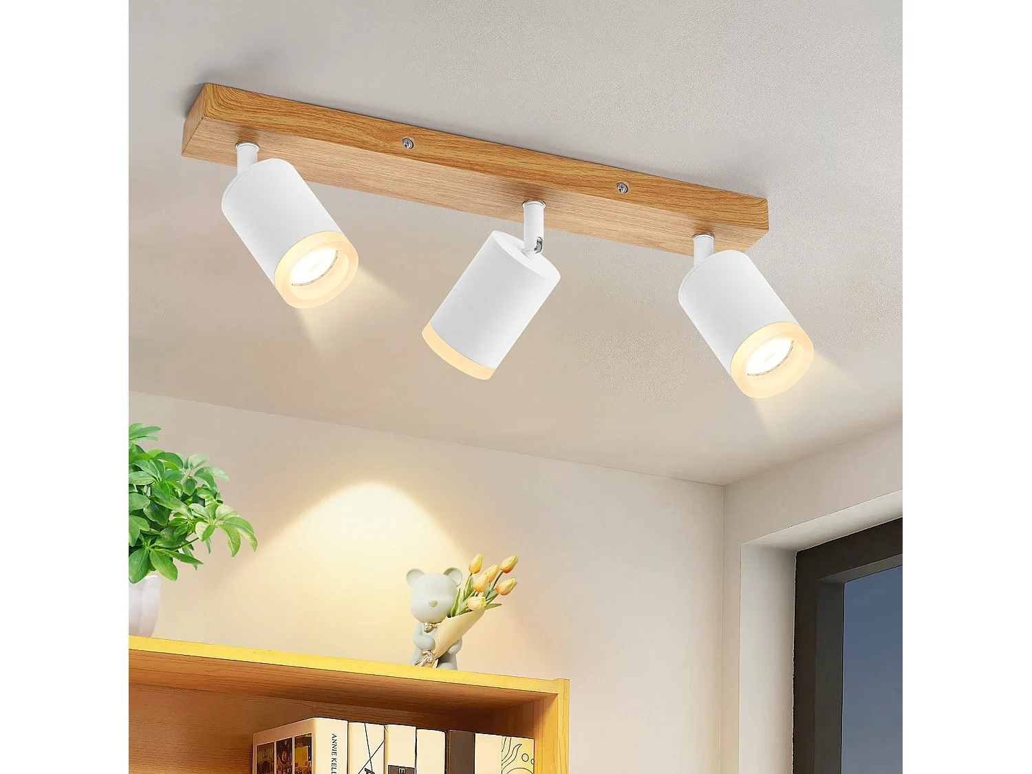 NETTLIFE Spot de plafond noir/blanc spots de plafond GU10 bois vintage pivotant sans ampoule orientable à 350°