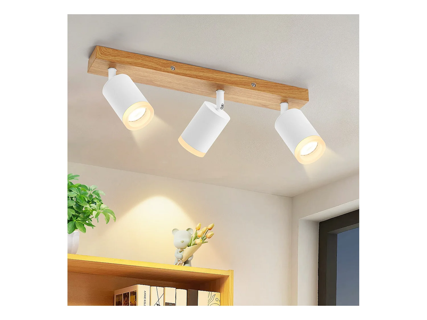 NETTLIFE Witte Plafondspot GU10 Vintage Houten Plafondspots Draaibaar Zonder Lamp 350° Draaibaar