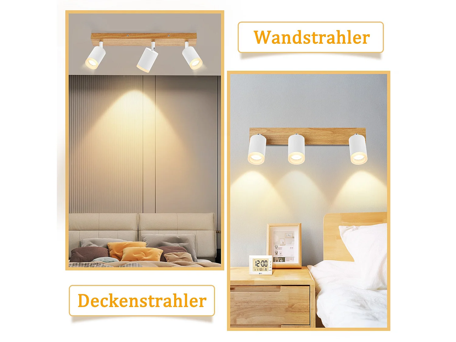 NETTLIFE Faretto da soffitto bianco, GU10, stile vintage con effetto legno, orientabile, lampadina non inclusa, regolabile a 350°