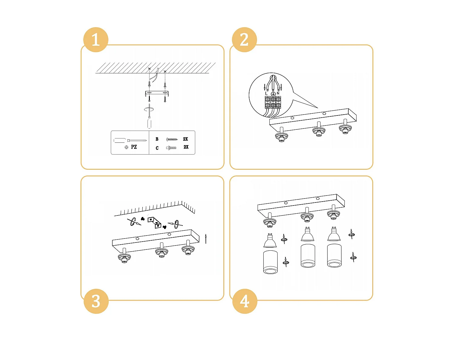 NETTLIFE Faretto da soffitto bianco, GU10, stile vintage con effetto legno, orientabile, lampadina non inclusa, regolabile a 350°