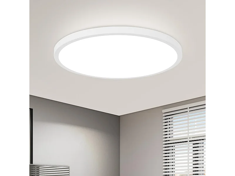 NETTLIFE Plafonnier LED plafonnier salle de bain - Lampe salle de bain Ø30cm plat rond 18W IP44