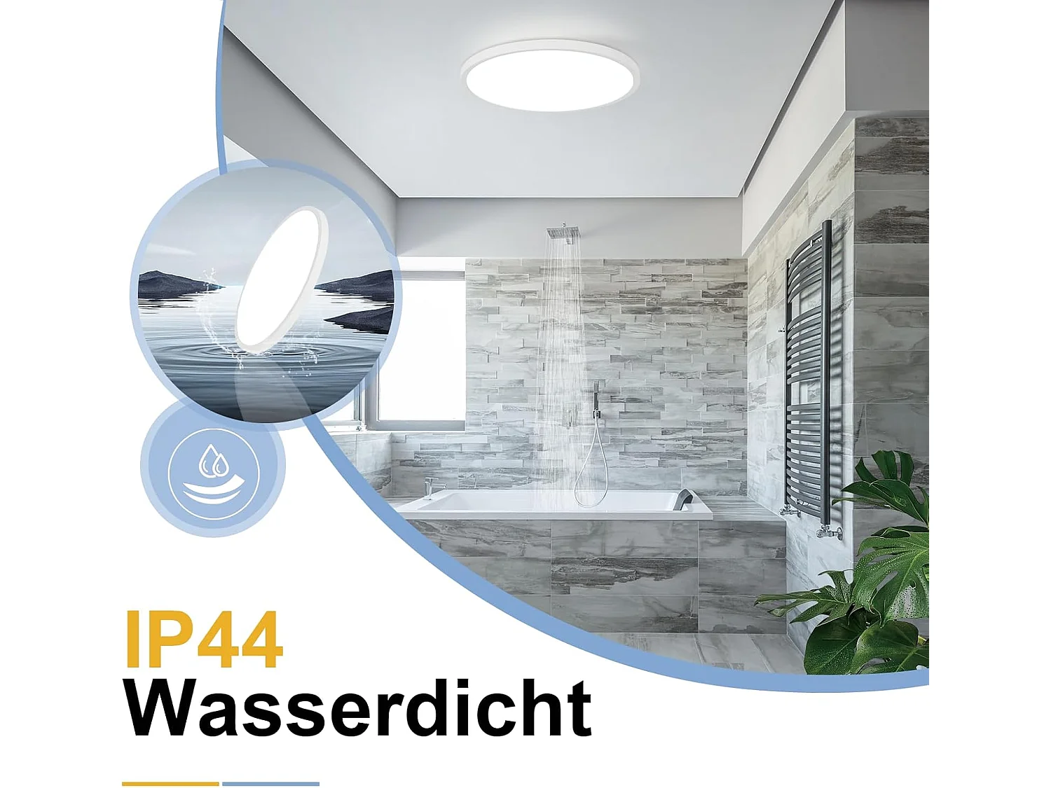 NETTLIFE Plafonnier LED plafonnier salle de bain - Lampe salle de bain Ø30cm plat rond 18W IP44