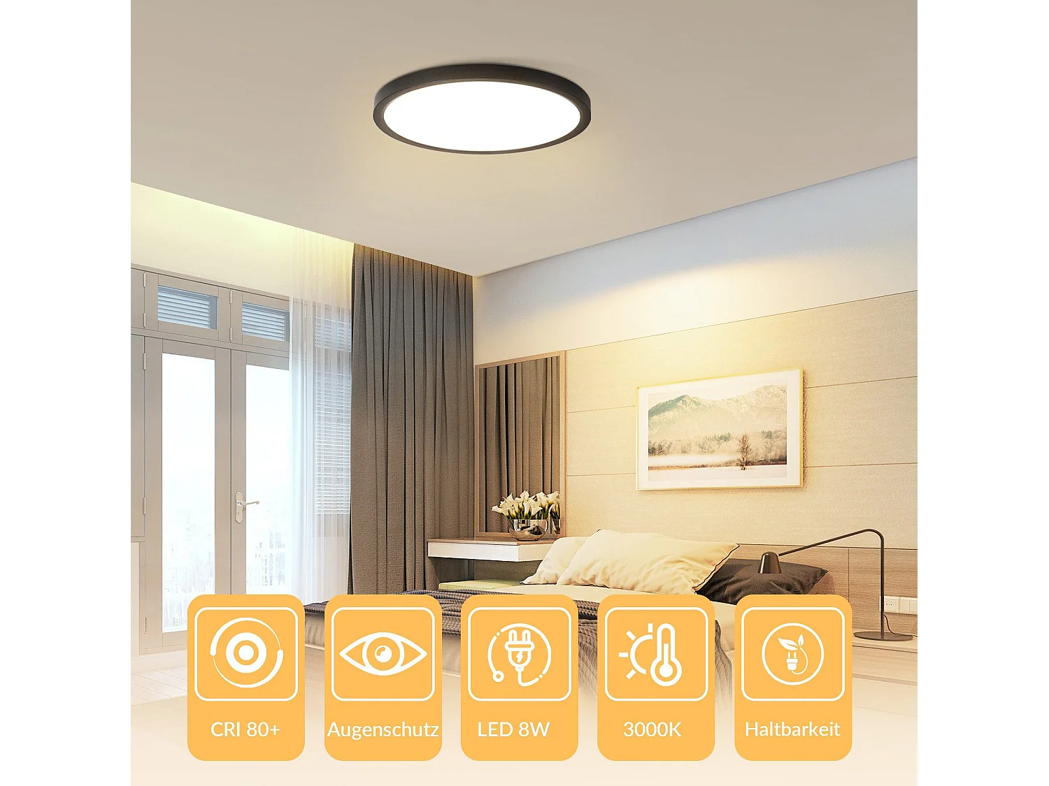 NETTLIFE Plafonnier LED plat noir 18cm 15W rond petite LED blanc chaud intégré en permanence 3000K